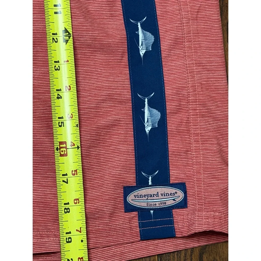 Vineyard Vines Mens Coral Pink Marlin Stripe Board Shorts Size 36 Swim Trunks